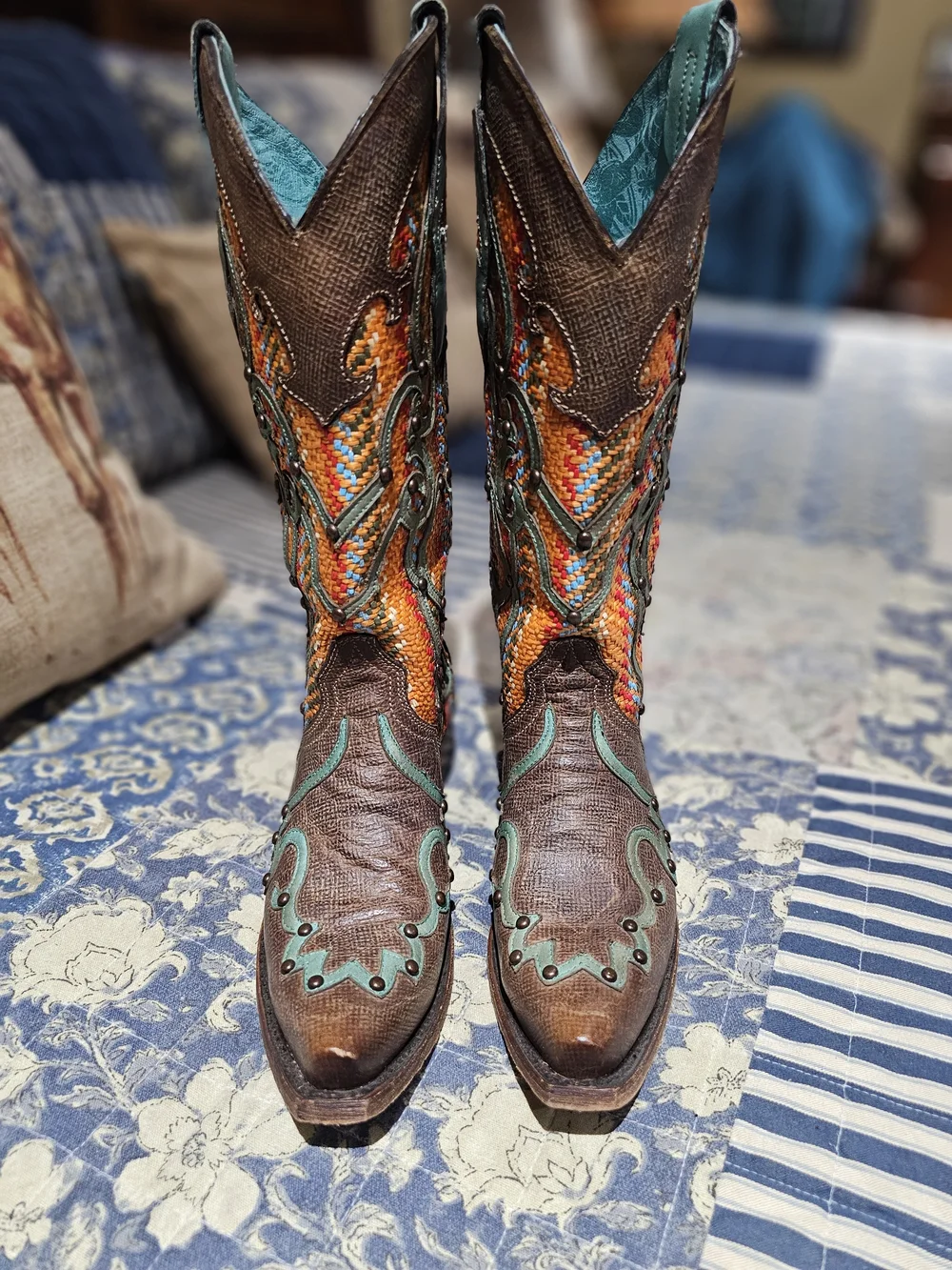 Women’s Genuine Leather Western Boots Multi Colors With Stud Accents - Picture 1 of 10